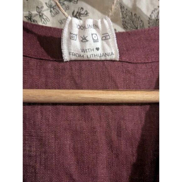Linen Handmade Studio Burgundy Linen Midi Dress Size S - Picture 6 of 7